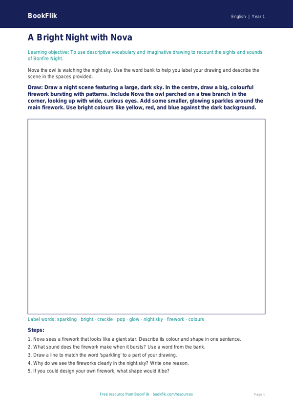 Free Bonfire Night Drawing Sheet | Year 1 Core | BookFlik worksheet preview — English Bonfire Night