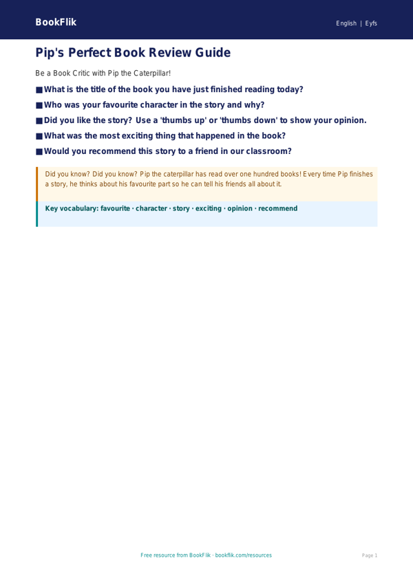 Free Book Review Poster | EYFS Core | BookFlik worksheet preview — English Book Review