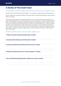 Free Book Review Comprehension Worksheet | Year 1 Core | BookFlik