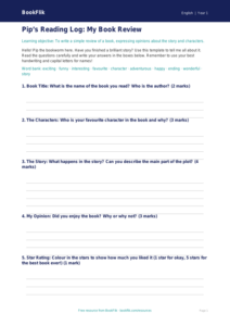 Free Book Review Template | Year 1 Core | BookFlik