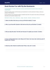 Free Book Review Worksheet | Year 1 Core | BookFlik
