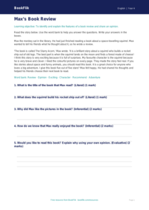 Free Book Review Comprehension | Year 4 Supported | BookFlik
