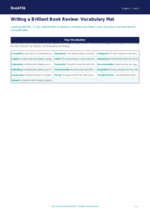 Free Book Review Word Mat | Year 5 Core | BookFlik