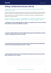 Free Book Review Writing Frame | Year 5 Core | BookFlik