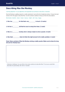 Free Character Description Activity Sheet | Year 4 Supported | BookFlik