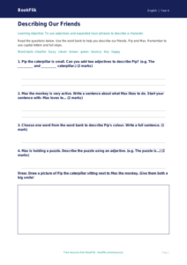 Free Character Description Worksheet | Year 4 Supported | BookFlik