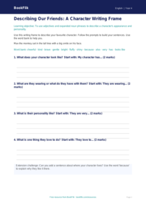 Free Character Description Writing Frame | Year 4 Supported | BookFlik