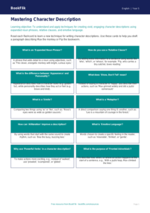 Free Character Description Flashcards | Year 5 Core | BookFlik