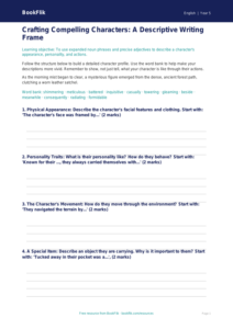 Free Character Description Writing Frame | Year 5 Core | BookFlik