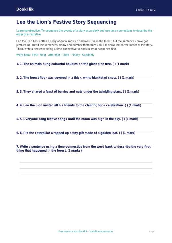 Free Christmas Story Activity Sheet | Year 2 Core | BookFlik worksheet preview — English Christmas Story