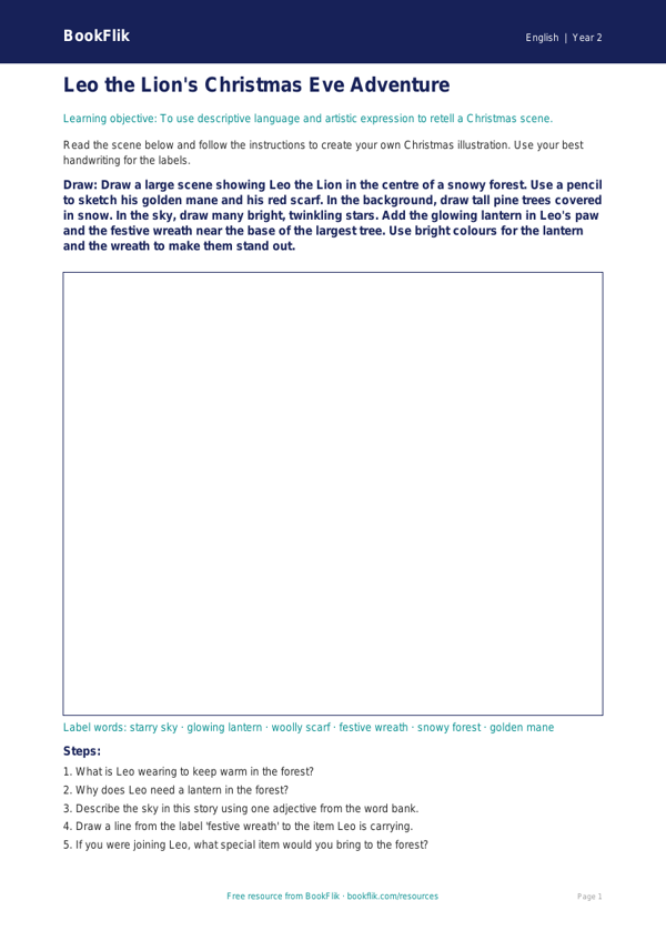 Free Christmas Story Drawing Sheet | Year 2 Core | BookFlik worksheet preview — English Christmas Story