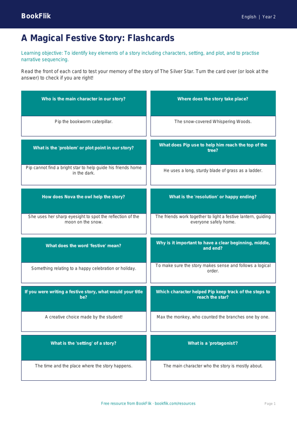 Free Christmas Story Flashcards | Year 2 Core | BookFlik worksheet preview — English Christmas Story