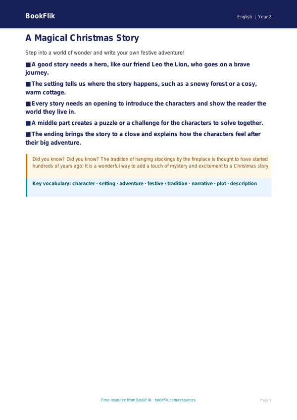 Free Christmas Story Poster | Year 2 Core | BookFlik worksheet preview — English Christmas Story