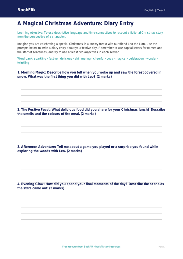 Free Christmas Story Template | Year 2 Core | BookFlik worksheet preview — English Christmas Story