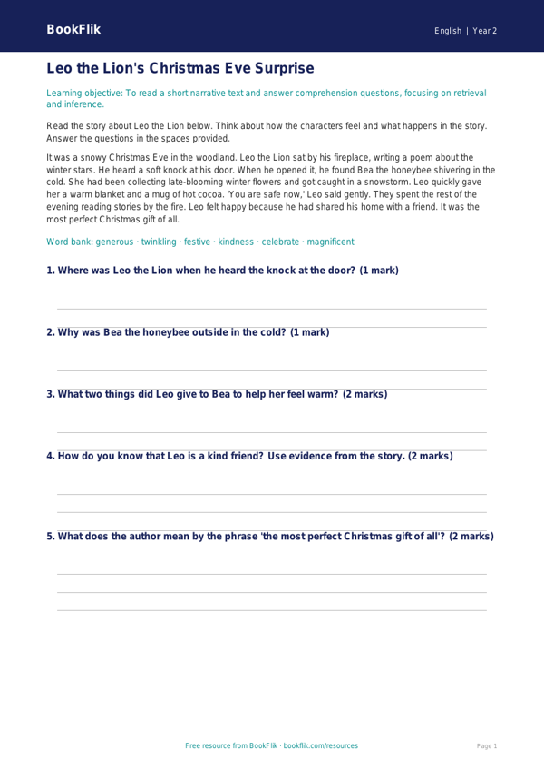 Free Christmas Story Track Sheet | Year 2 Core | BookFlik worksheet preview — English Christmas Story