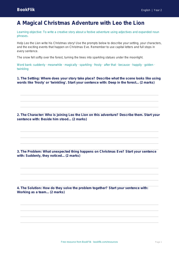 Free Christmas Story Writing Frame | Year 2 Core | BookFlik worksheet preview — English Christmas Story