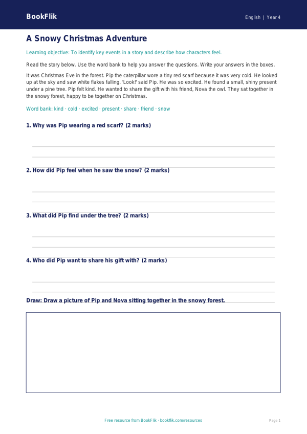 Free Christmas Story Track Sheet | Year 4 Supported | BookFlik worksheet preview — English Christmas Story