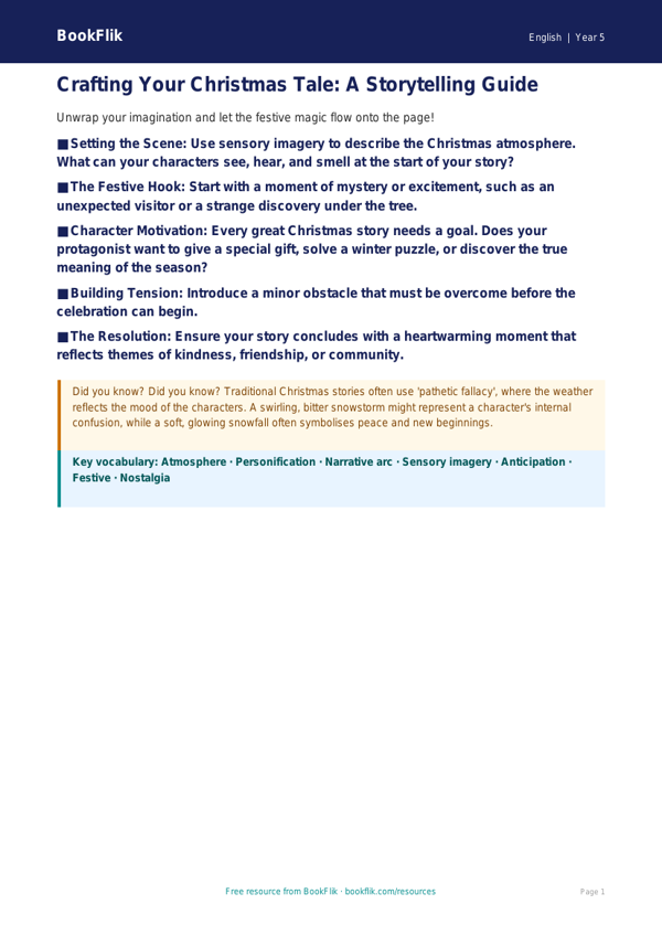 Free Christmas Story Poster | Year 5 Core | BookFlik worksheet preview — English Christmas Story