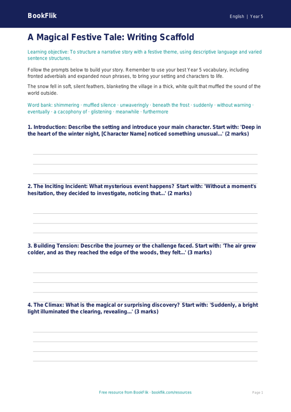 Free Christmas Story Writing Frame | Year 5 Core | BookFlik worksheet preview — English Christmas Story
