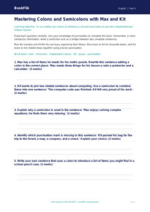 Free Colons And Semicolons Worksheet | Year 5 Core | BookFlik
