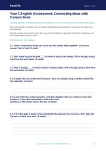 Free Conjunctions Assessment | Year 1 Core | BookFlik