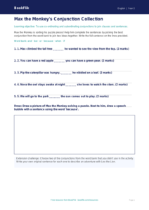 Free Conjunctions Activity Sheet | Year 2 Core | BookFlik