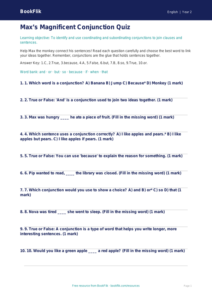 Free Conjunctions Quiz | Year 2 Core | BookFlik