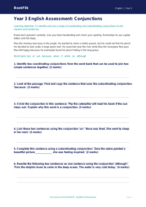 Free Conjunctions Assessment | Year 3 Core | BookFlik