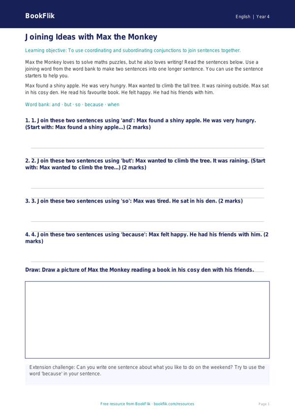 Free Conjunctions Track Sheet | Year 4 Supported | BookFlik worksheet preview — English Conjunctions