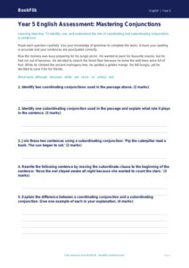 Free Conjunctions Assessment | Year 5 Core | BookFlik