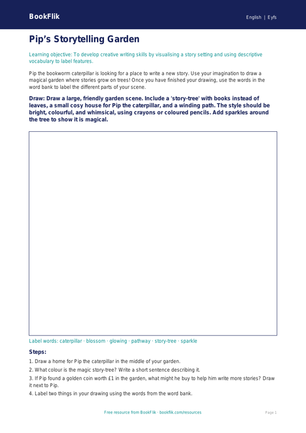 Free Creative Writing Drawing Sheet | EYFS Core | BookFlik worksheet preview — English Creative Writing