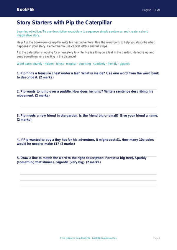 Free Creative Writing Worksheet | EYFS Core | BookFlik worksheet preview — English Creative Writing