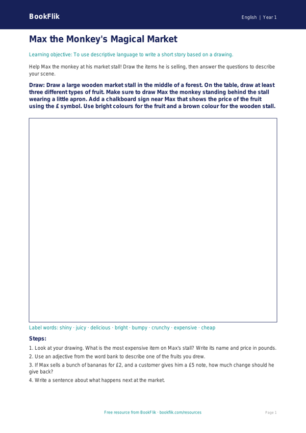 Free Creative Writing Drawing Sheet | Year 1 Core | BookFlik worksheet preview — English Creative Writing