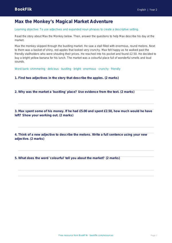 Free Creative Writing Track Sheet | Year 2 Core | BookFlik worksheet preview — English Creative Writing