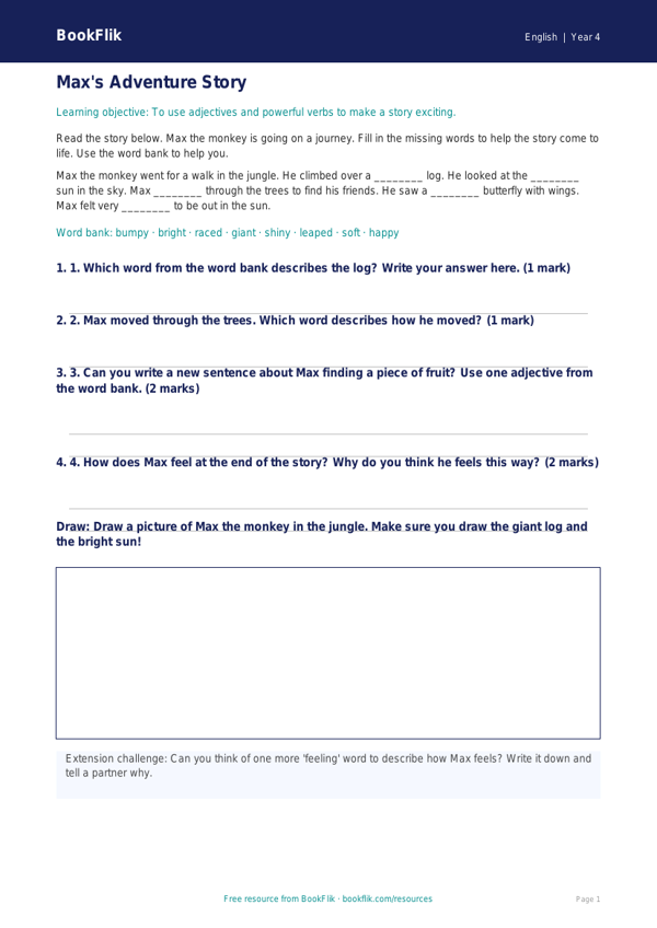 Free Creative Writing Track Sheet | Year 4 Supported | BookFlik worksheet preview — English Creative Writing
