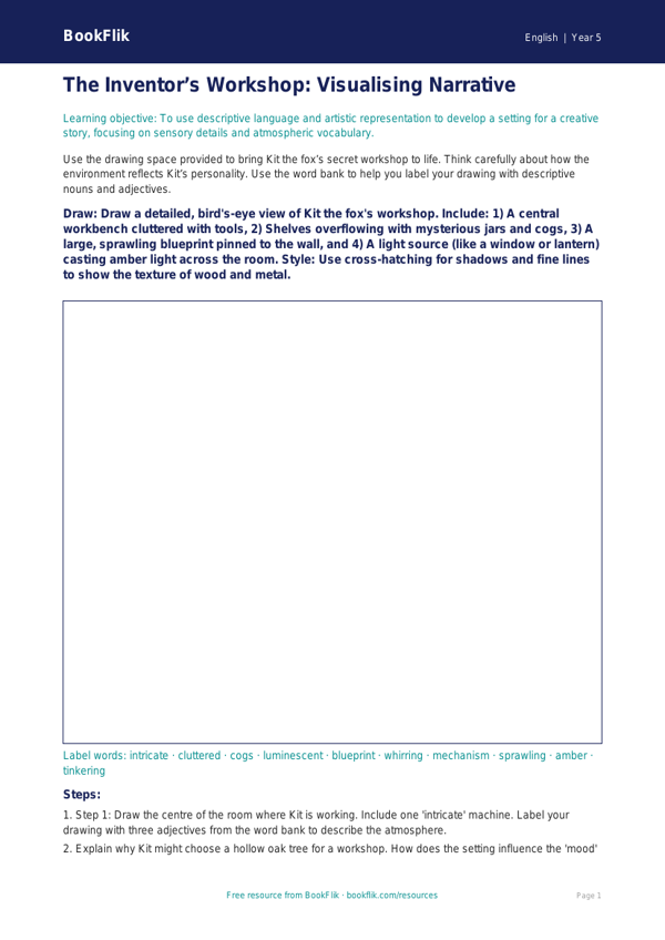 Free Creative Writing Drawing Sheet | Year 5 Greater Depth | BookFlik worksheet preview — English Creative Writing