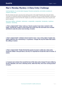 Free Diary Writing Activity Sheet | Year 4 Greater Depth | BookFlik