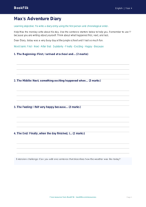 Free Diary Writing Frame | Year 4 Supported Worksheet | BookFlik