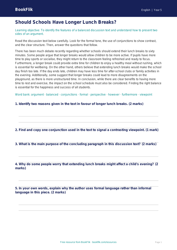 Free Discussion Texts Track Sheet | Year 5 Core | BookFlik worksheet preview — English Discussion Texts
