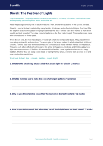 Free Diwali Story Comprehension | Year 1 Core | BookFlik