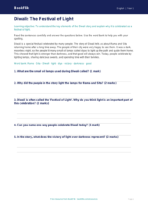 Free Diwali Story Worksheet | Year 1 Core | BookFlik