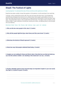 Free Diwali Story Assessment | Year 4 Supported | BookFlik