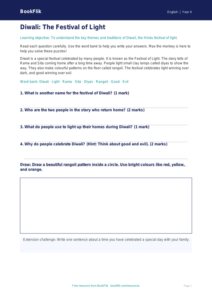 Free Diwali Story Worksheet | Year 4 Supported | BookFlik