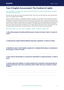 Free Diwali Story Assessment | Year 5 Core | BookFlik