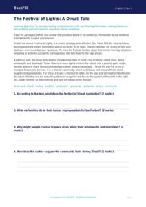 Free Diwali Story Comprehension | Year 5 Core | BookFlik
