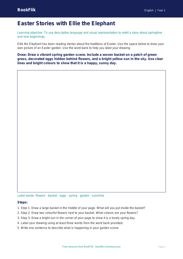 Free Easter Story Drawing Sheet | Year 1 Core | BookFlik worksheet preview — English Easter Story