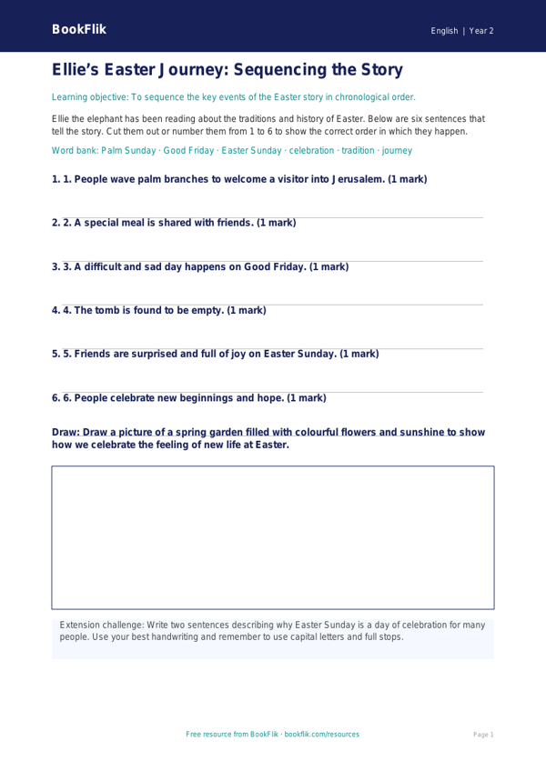 Free Easter Story Activity Sheet | Year 2 Core | BookFlik worksheet preview — English Easter Story