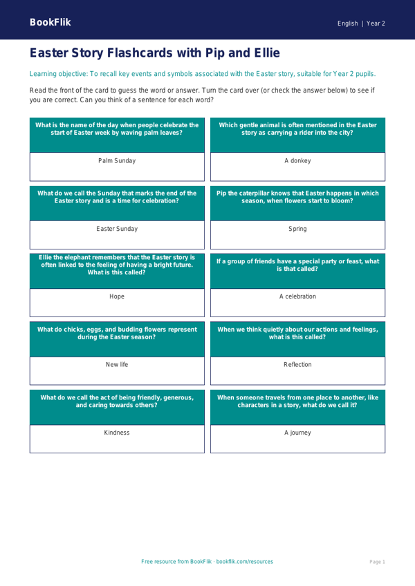 Free Easter Story Flashcards | Year 2 Core | BookFlik worksheet preview — English Easter Story