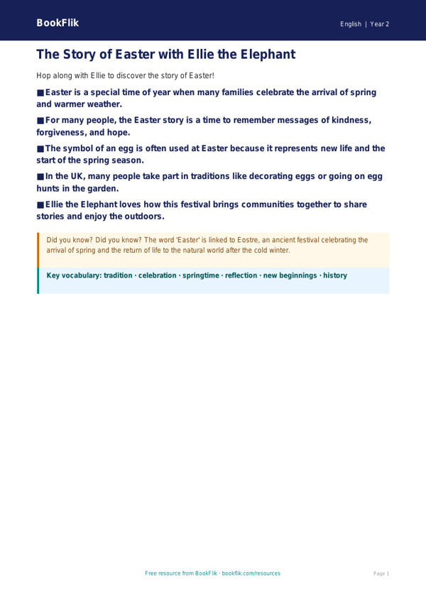 Free Easter Story Poster | Year 2 Core | BookFlik worksheet preview — English Easter Story
