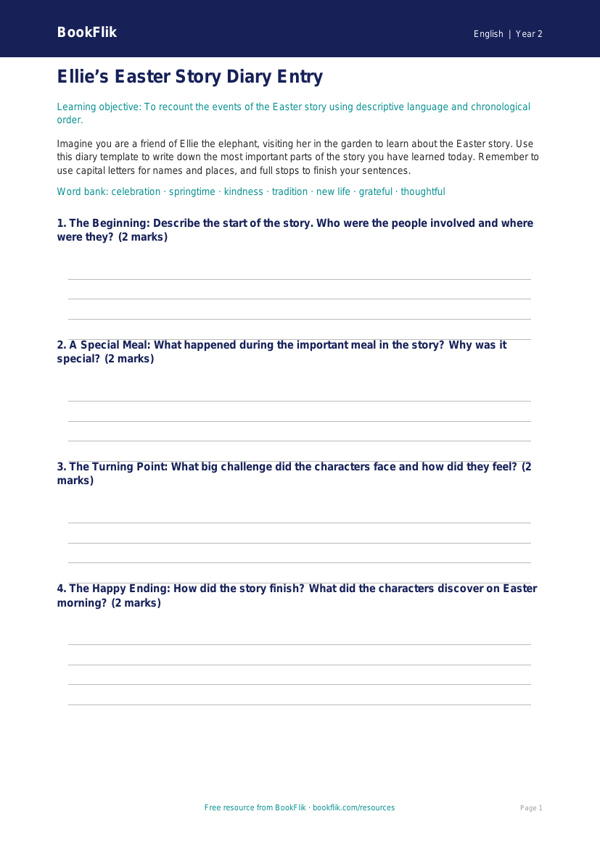 Free Easter Story Template | Year 2 Core | BookFlik worksheet preview — English Easter Story